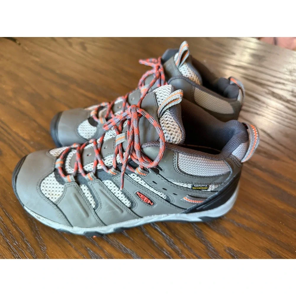 KEEN Steens Mid Waterproof Hiking Boots Mens 10 Grey Orange Excellent Trail Shoe